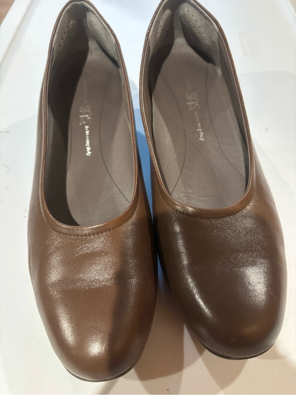 SAS Brown Leather Women's Slip-On Heels